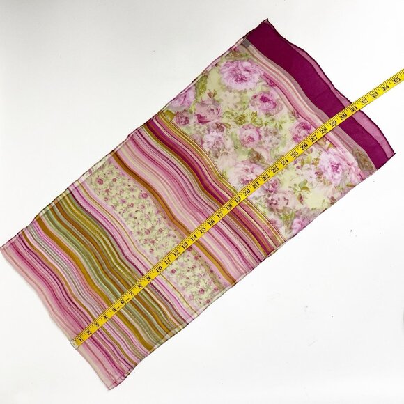 Italy Made Floral Roses Striped Pink Silk Scarf - Picture 5 of 9
